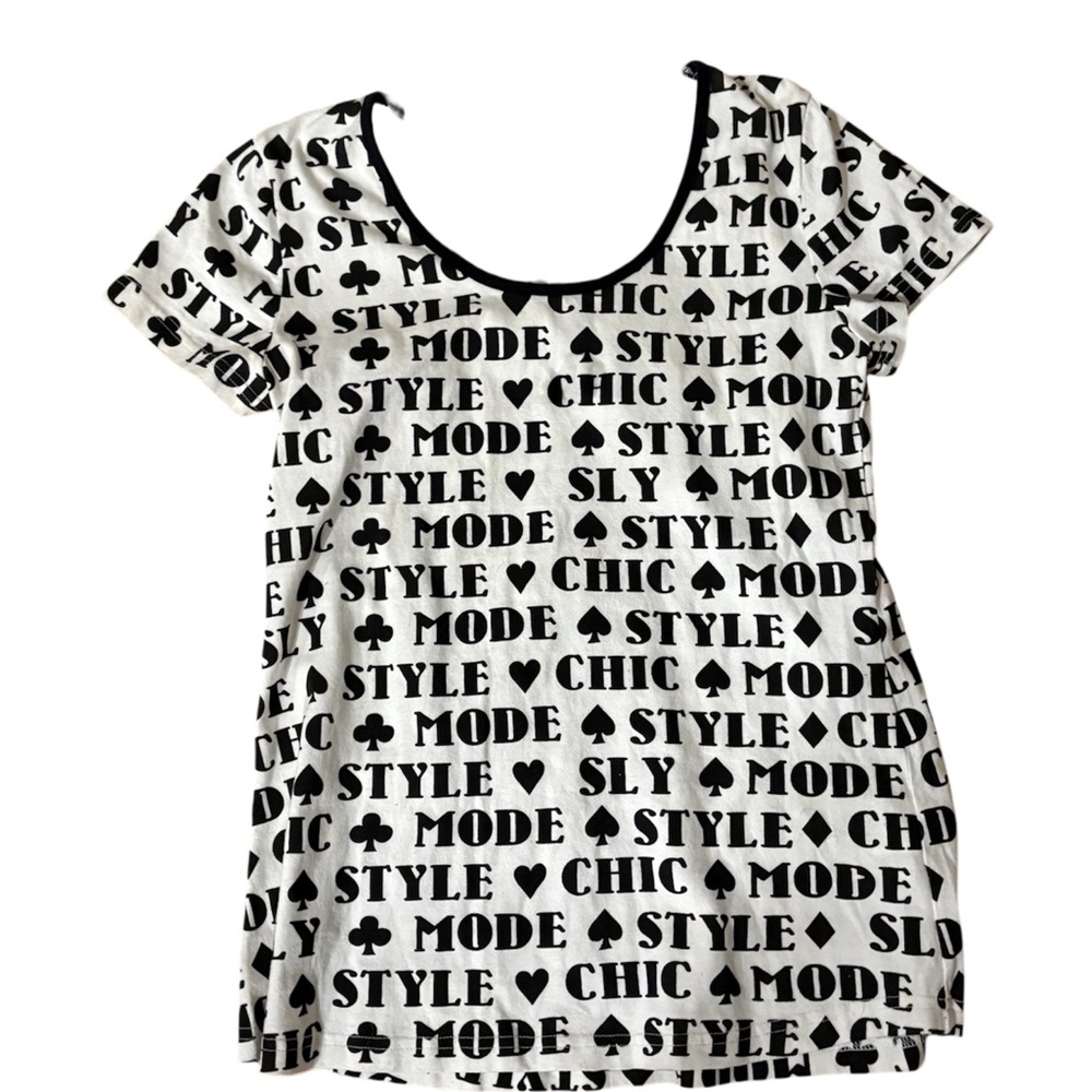SLY Y2K Black White Fashion Graphic Print Tee L